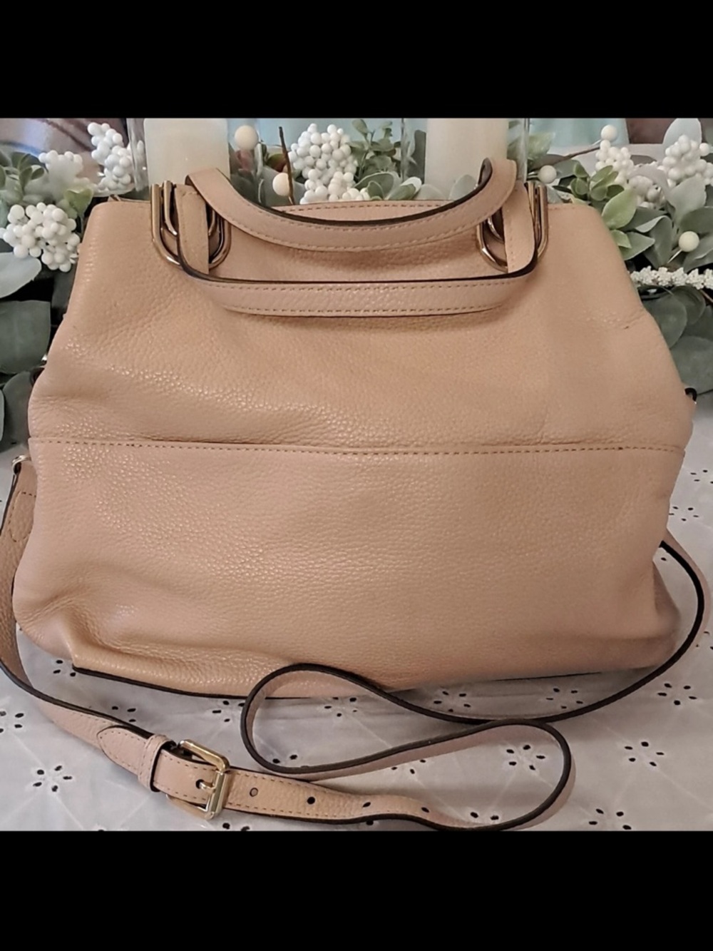 Vince Camuto Beige Leather Crossbody Satchel